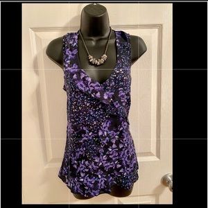 DKNY flowy floral tank top with purple flowers